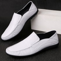 Tide brand summer new mens Doudou shoes white leather casual shoes Korean edition wild soft-soled lazy tide shoes