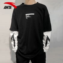 Ahn stepped mens clothing mens clothing mens spring new fake two sports long sleeves T-shirt casual blouses official web flagship