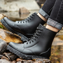 Couple Rain Shoes Mens Low Help Korean version Fashion Water Shoes Anti-slip Lace Rubber Shoes Woman Spring Summer Short Drum Set Shoes Waterproof Footwear Male