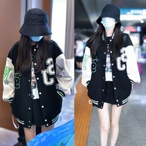 Star's same autumn and winter loose couple embroidering and spinning butt long-sleeved jacket baseball suit coat female