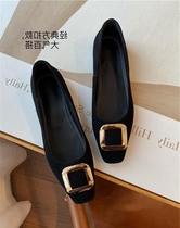 2000 sheep anti-suede genuine leather square head temperamental with shallow mouth single shoe square button flat bottom womens shoes 21 Chunxin