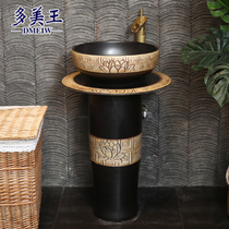 Antique ceramic Villa Balcony column washbasin Pool Courtyard Outdoor one-piece column basin Floor-to-ceiling washbasin