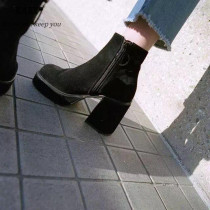 2021 New handsome thick heel boots womens short boots female spring and autumn single boots thick bottom Martin boots female British style high heel