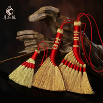 Hand-woven gold broom broom pendant 2021 Year of the Ox Year of Life blessing blessing peace portable pendant