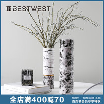 BEST WEST designer ceramic vase ornaments Model tenant hall large flower arrangement bottle soft decoration Light luxury