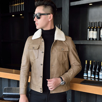 2020 autumn and winter new Haining leather leather jacket first layer cowhide young mens short fur collar jacket trend