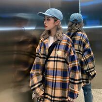 HELLOHIPHOP National Tide brand loose Daisy woolen jacket men and women couple tweed plaid coat