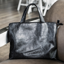 Simple cowhide mens handbag leather business mens bag horizontal one-shoulder oblique cross leisure bag briefcase bag trend