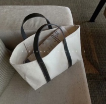 Spot spring new Korean cf*s designer cowhide stitching canvas bag