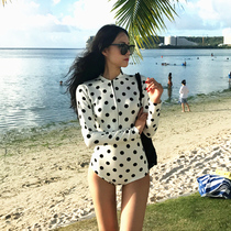 Korean wetsuit womens long-sleeved zipper sunscreen quick-drying surfing snorkeling suit slim jellyfish suit one-piece swimsuit new