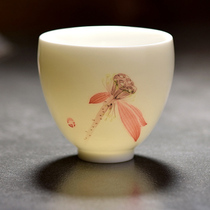 Ceramic hand-painted teacup Sheep fat jade Kung fu small teacup Drinking tea Small teacup Tea cup Small teacup cup Master cup
