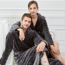 Nightgown Womens winter coral velvet couple thickened extended bathrobe Mens warm hooded bridal morning robe flannel pajamas