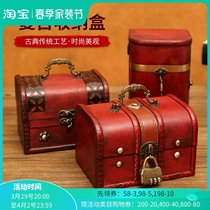 Desktop with lock containing box retro necklace bracelet wood case first decorated box Wen playing with packaging wood box password storage box