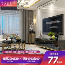 Coffee table TV cabinet combination Simple postmodern living room complete light luxury round tempered glass ins net celebrity style