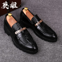 2022 new Korean version Business breathable leather shoes Summer metal thick underbean shoe wedding shoes black pointed male shoe damp