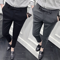 Korean mens pants summer Joker slim pants trendy small feet stripes nine-point business casual pants autumn