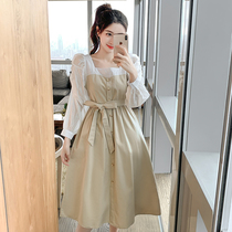 Square Collar Bubble Sleeves Dress Dress Woman 2022 Spring Dress New style Goddess Fan loose Lean Weight Reduction Temperament Skirt