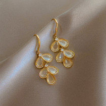Advanced sense Cats Eye Stone petals earrings female Korean temperament cold style fashion earrings 2020 New Tide ear hook
