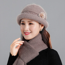 Rabbit hair hat children Winter mother hat scarf set wool warm knitted hat middle-aged and elderly scarf two-piece set