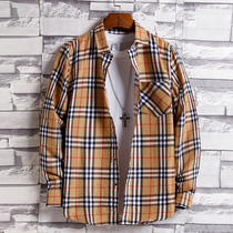 Spring and autumn checkered shirt male and Korean version trendy in casual shirt jacket for mens handsome 100 lap long sleeve inch