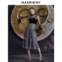 MAXRIENY French Lace Velvet Dress Womens Plaid Temperament Long Dress