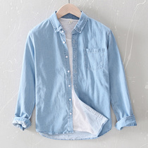 Japanese long-sleeved denim shirt mens tide casual youth Joker top Ruffian loose cotton shirt jacket