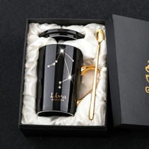 KM Creative couple ceramic cup mug personality Cup with lid spoon coffee cup trend female constellation gift Cup