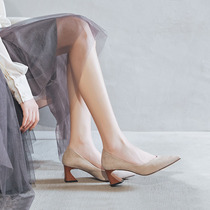 A generation of beautiful women in spring 2021 New thick-heeled French single shoes pointed small ck high heels womens shoes Joker Spring