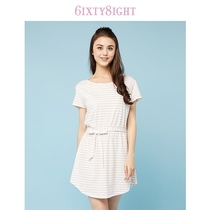 6IXTY8IGHT 68 new simple striped comfortable cotton lace-up nightgown home clothes womens HW07574