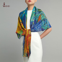 WOO starry blue silk scarf female spring and summer all-match mulberry silk scarf thin silk long large shawl