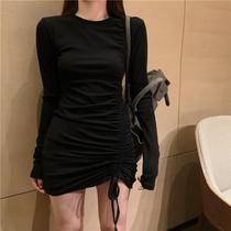 Spring and autumn ruffle one-piece dress woman long sleeve 2022 new close-up waistcoat Sexy Bag Hip Skirt Tight to bottom short dress