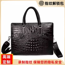 Briefcase mens business large-capacity simple leather youth fingerprint unlock bag handbag business travel shoulder messenger bag