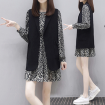 European Station 2021 Fall new 100 hitch-Bundesliga Two sets of fat mm printed snowspun long sleeves Dress Women Tide