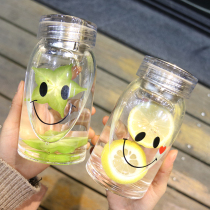 Cute smiley face big belly glass cup female minimalist Han version water glass student couple transparent thickened heat resistant art mug