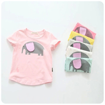 Girl baby simple casual cartoon elephant round neck short sleeve T-shirt 0034