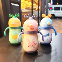 Childrens insulated cup deer with straw handle 316 stainless steel baby school drinking cup nursery anti-fall portable kettle