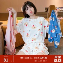 Little Bear Short Sleeve Shorts Pajamas Women Summer Modal Cute Cartoon Set Thin Loose Home Clothes Two Piece