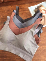 Explosive comfort Japanese jin mouth thread quick-drying fabric widened letter shoulder strap deep V beauty back sports top bra