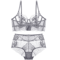 Sexy Lace Ultra Slim Perspective Big Code Underwear Suit All Transparent Temptation No Spongy Breast Bra Suit and Europe