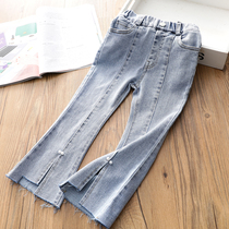 Korean girls foreign-style split-edge flared pants in big childrens stretch jeans Joker casual pants spring and summer New