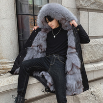 2021 Winter new fox fur fur one-body liner mens Parker clothing long leather fur coat tide