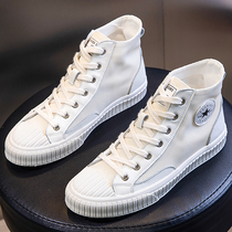 European station leather small white shoes women 2021 Spring and Autumn New Wild flat bottom through sports leisure foreign style high Board Shoes