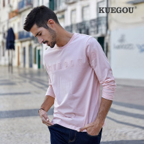 Special price] Mens long sleeve T-shirt male spring minimalist letters embroidered round collar pure cotton sympathetic undershirt 88067