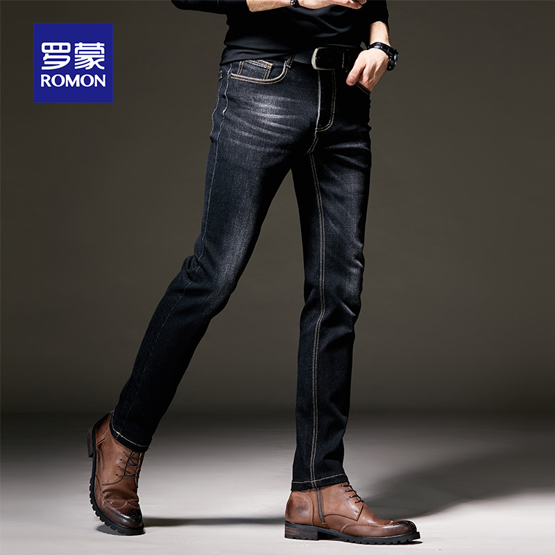 Romon Niu pant mens fashion casual loose straight long pants handsome slim feet stretch pants