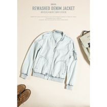 Simwood Jianmu mens autumn new stand-up collar INDIGO old washed sleeve arm pocket denim jacket jacket