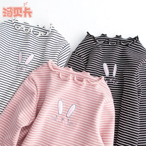Girls striped T-shirt long-sleeved spring and Autumn new Western-style round neck middle and large childrens bottoming shirt womens treasure top