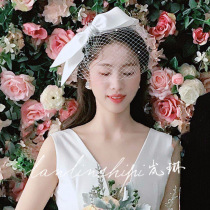 Korean version of summer handmade bow white satin bridal headdress wedding dress accessories write travel photography Korean headband