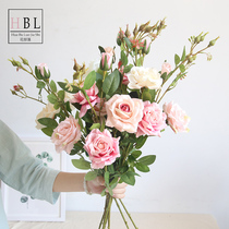Long single branch simulation rose camellia bud wild flower fake flower decoration silk flower flower flower art vase flower arrangement living room decoration