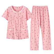 Mother pajamas female summer middle-aged short sleeve trousers womens pajamas 200kg summer thin cotton short sleeve womens pajamas