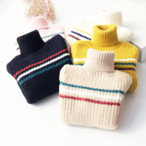 Girls sweater winter gas sleeve thickening childrens mink tall collar baby striped knitting shirt